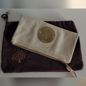 Cream Leather Fold Over Clutch